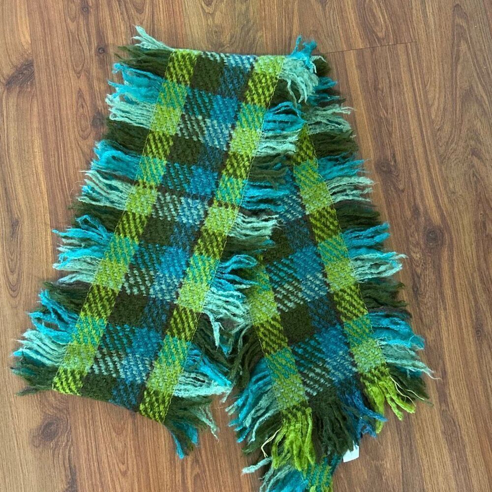 CBM project Italy green plaid avocado color long scarf with fringe